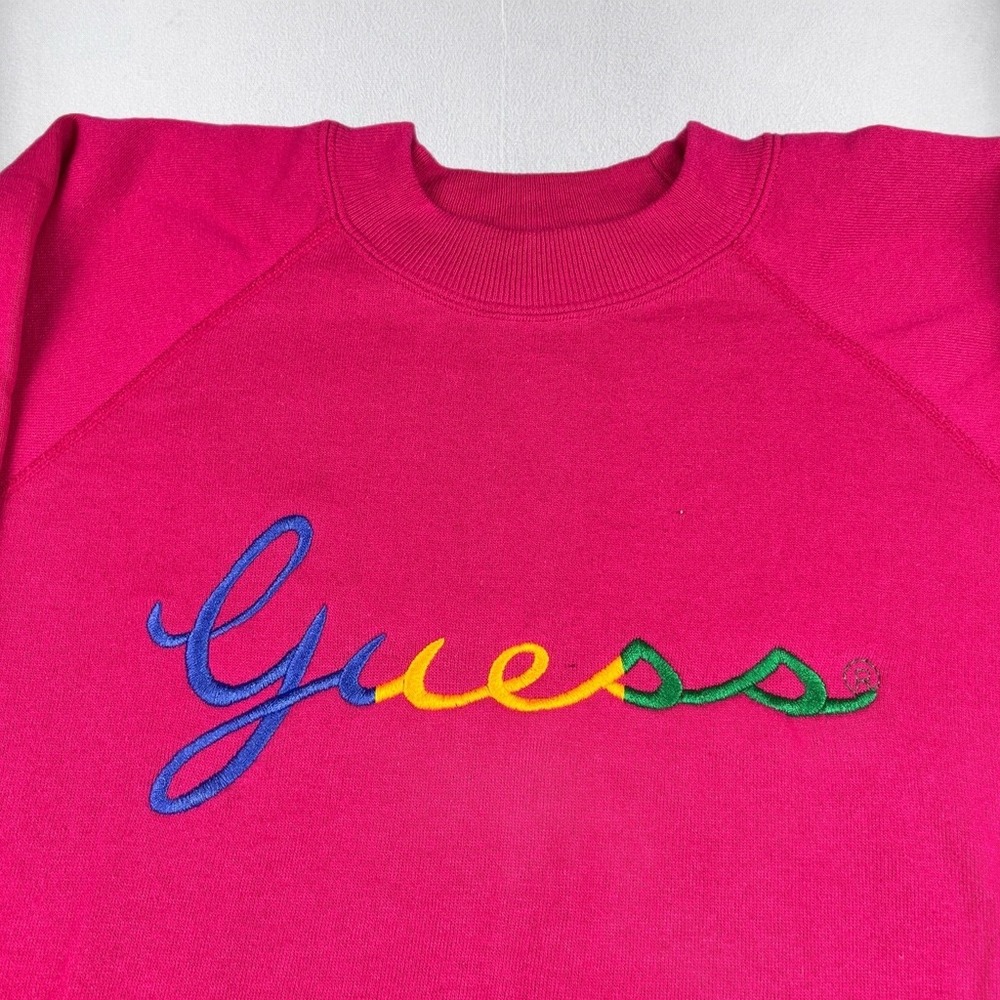 Vintage Guess Sweatshirt Mens Large Pink Hanes Activewear Embroidered Logo 90s